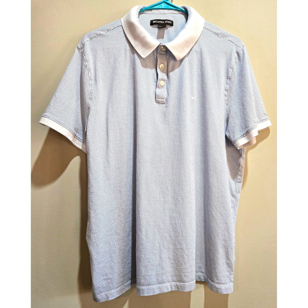 Michael Kors Men's Micro-dot Blue/White Polo Shirt XL Short Sleeve 100% Cotton
